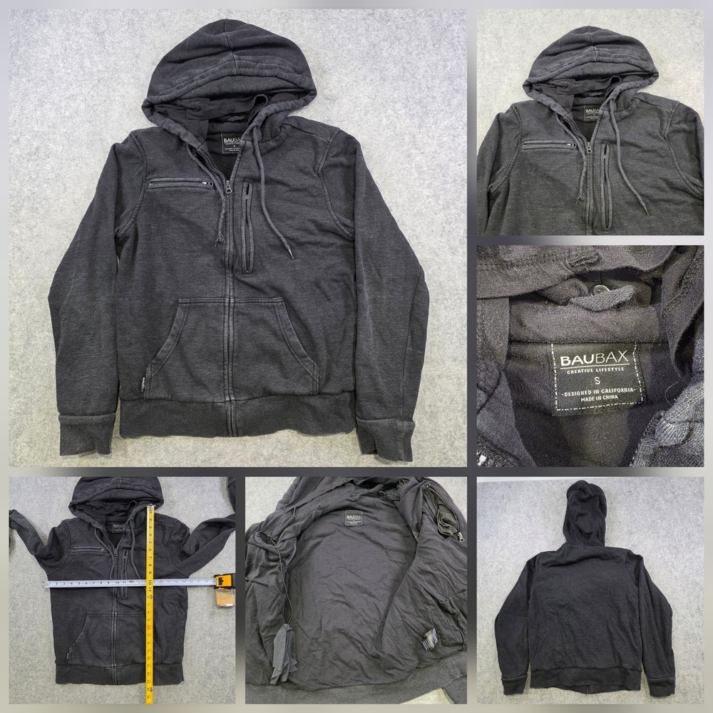 Baubax Hoodie Mens Small Gray Full Zip Travel Fleece Sweatshirt Zip Pockets